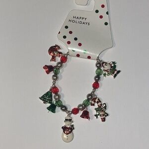 New Beaded Stretch Dangle Christmas Holiday Santa Snowman Bracelet
